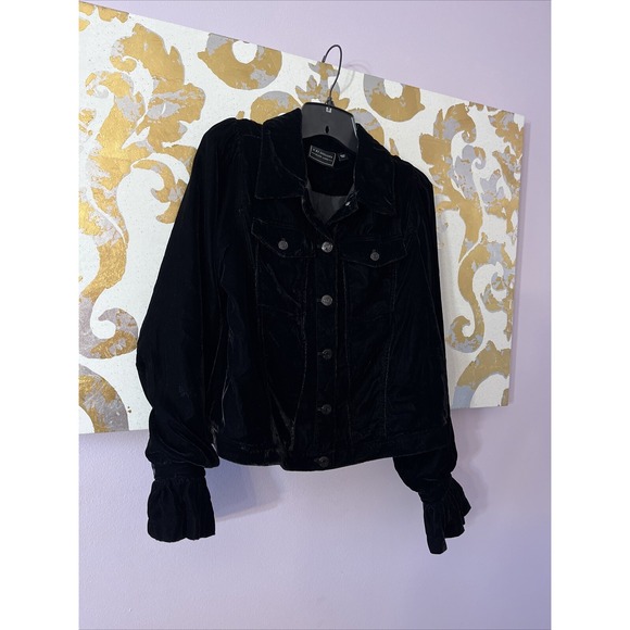 G by Giuliana Black Label Size Medium Black Puff-Sleeve Velvet Jacket - Picture 7 of 9